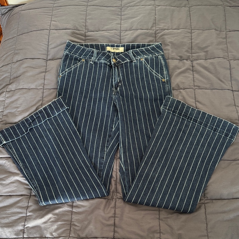 Striped Blue Boot Cut Jeans
